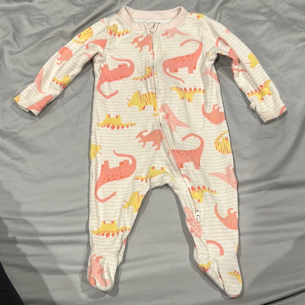Old Navy Pink and Yellow Dinosaur Footie One Piece